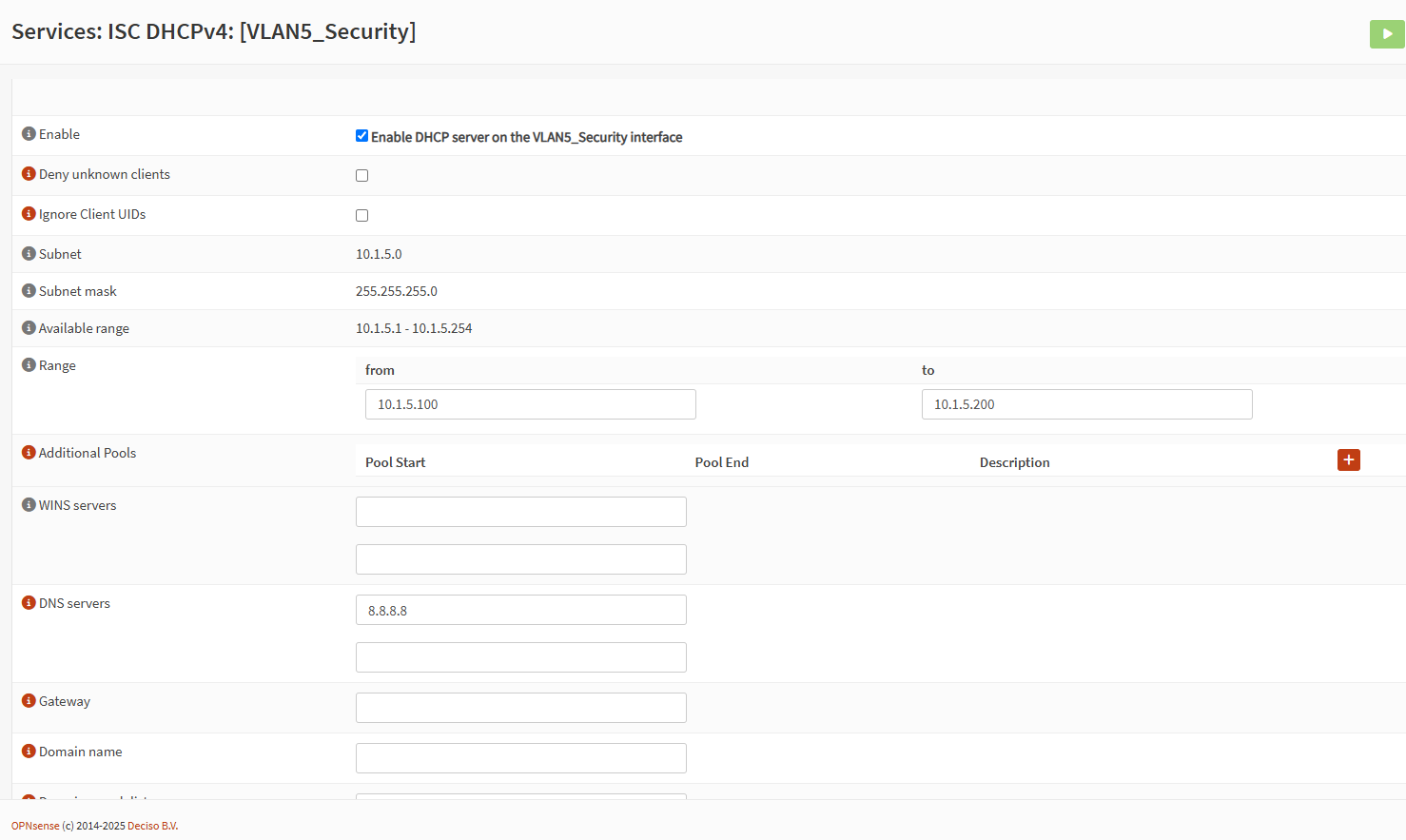 Enabling DHCP Server for static IP